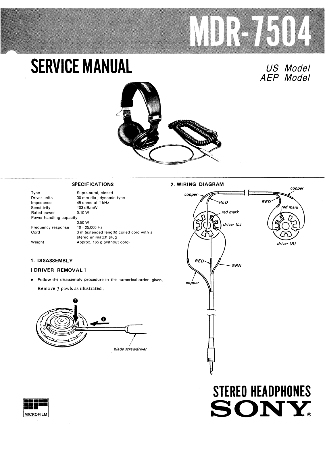 Sony MDR-7504 Service Manual