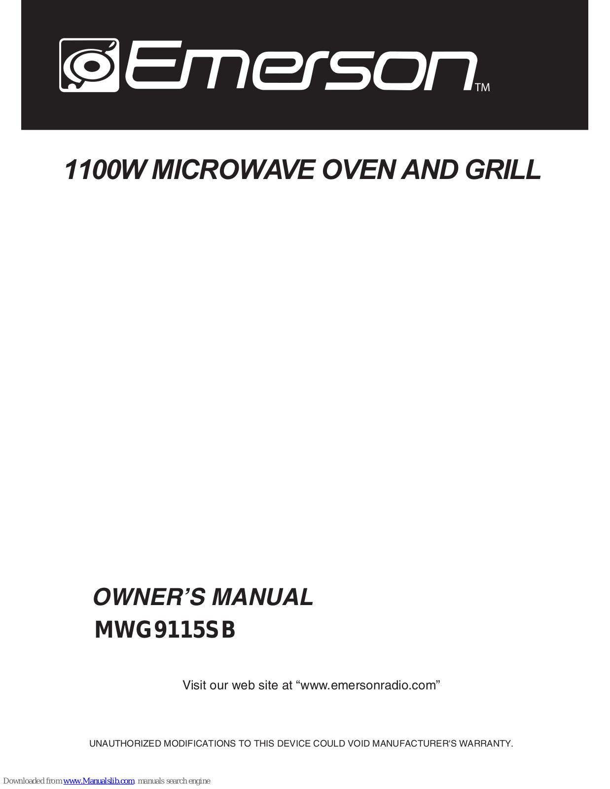 Emerson MWG9115SB, MWG9115SL, MWCG1584SB, MW1612B, MW9255B/W Owner's Manual