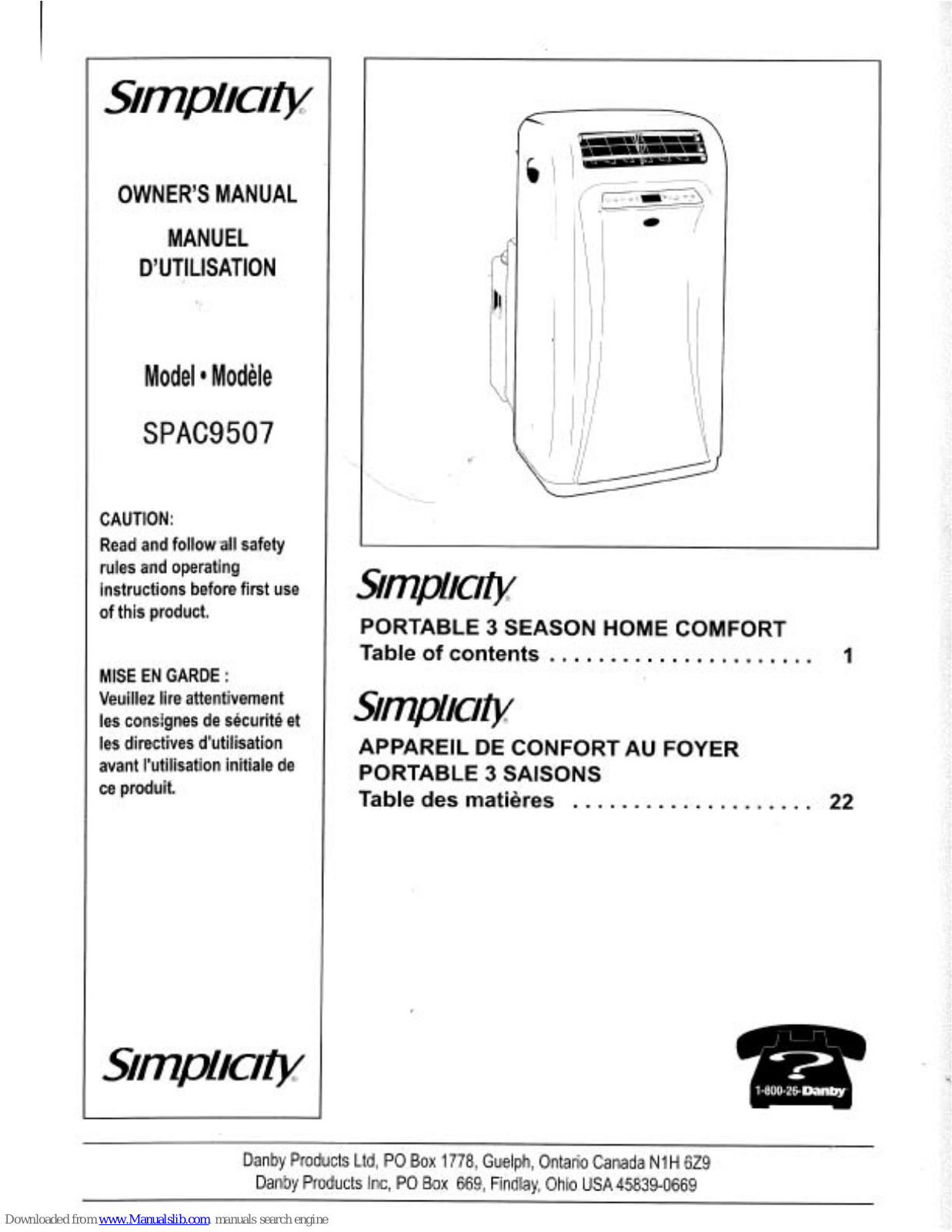 Simplicity SPAC9507 Owner's Manual