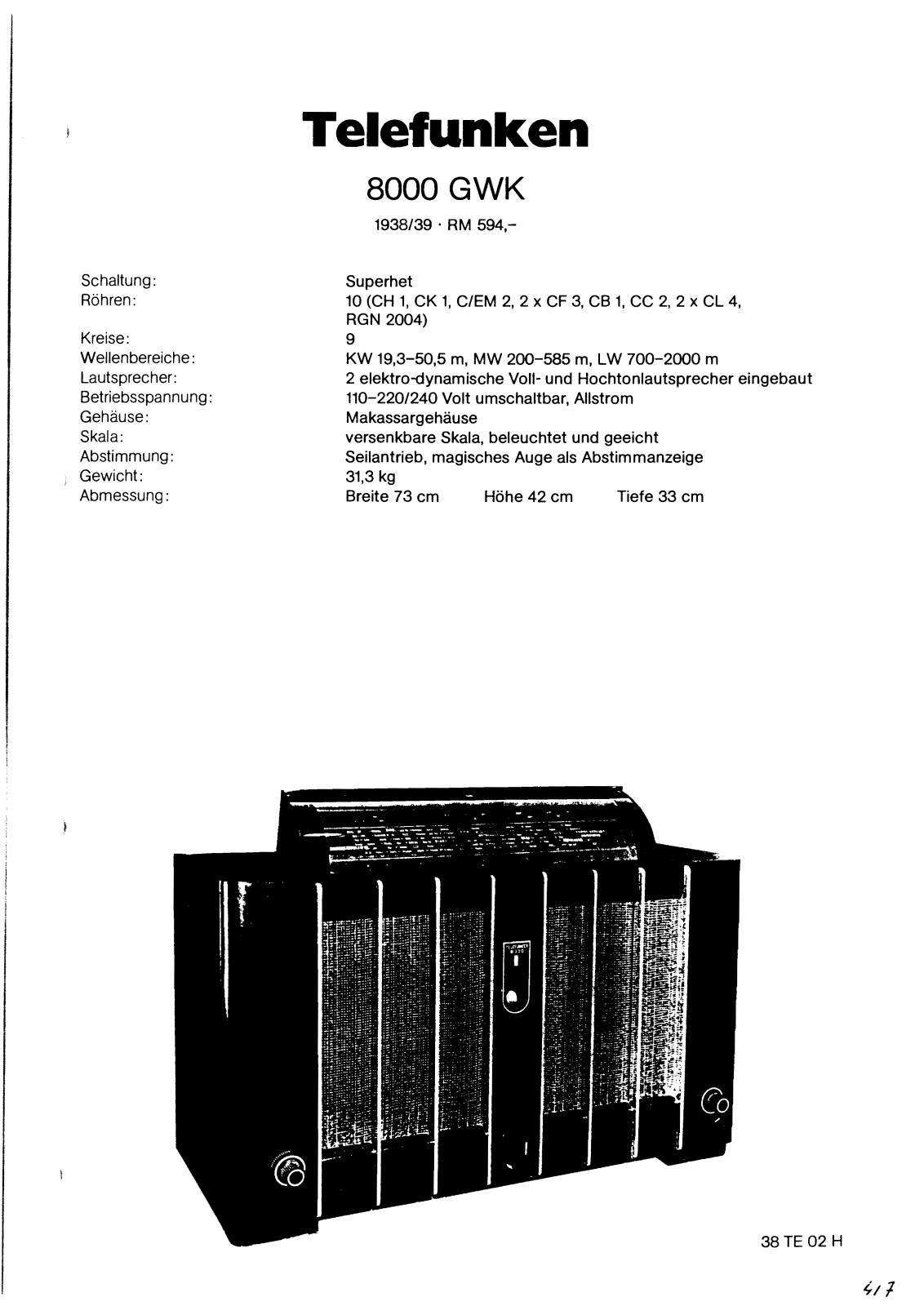 Telefunken 8000-GWK Schematic