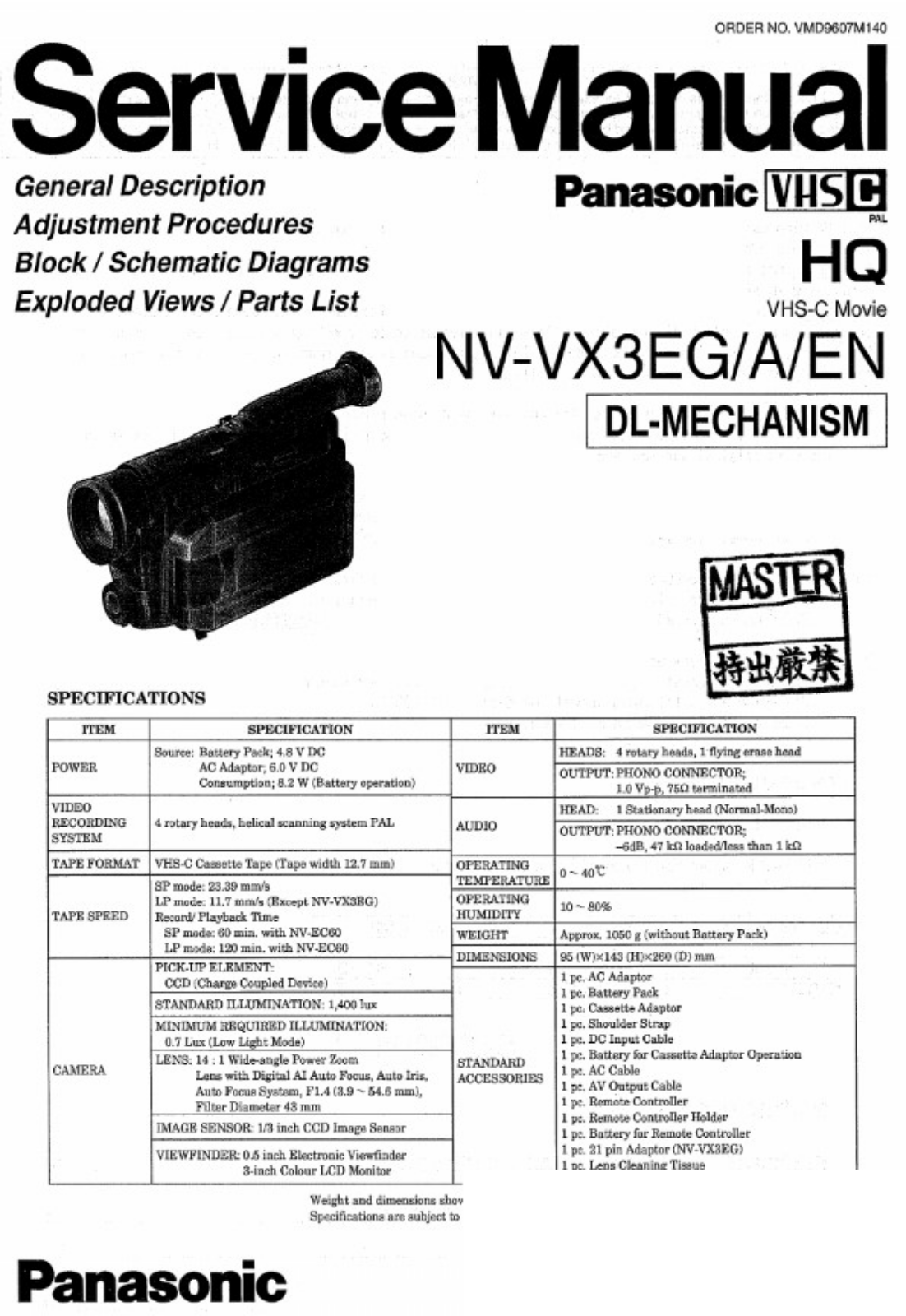 Panasonic NV-VX3EN, NV-VX3EG, NV-VX3A Service Manual