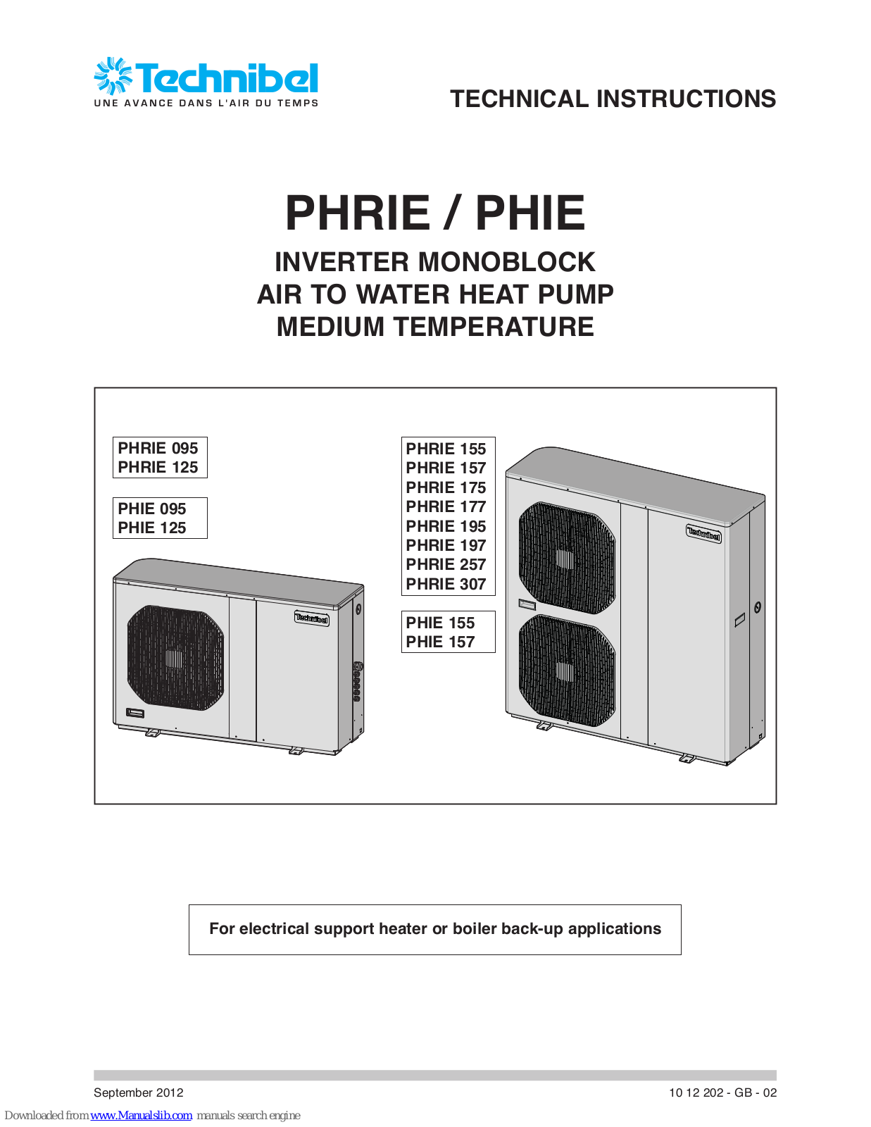 Technibel PHRIE 175, PHRIE 155, PHRIE 177, PHIE 095, PHRIE 195 Technical Instructions - ManualMachine.com