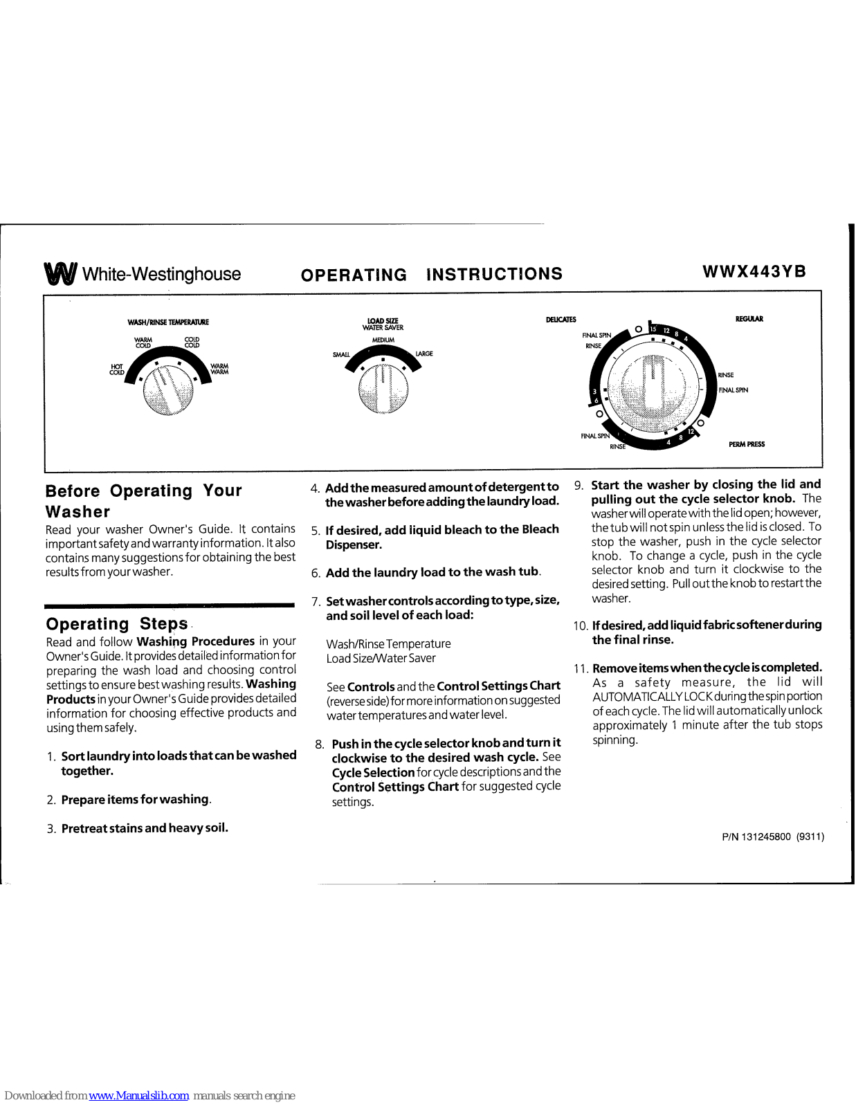 White-Westinghouse WWX443YB Operating Instructions Manual