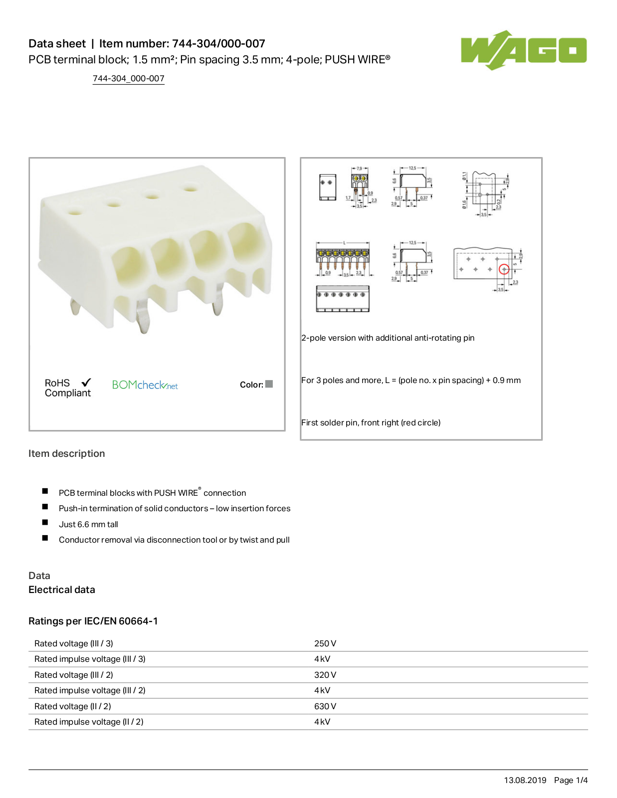 Wago 744-304/000-007 Data Sheet