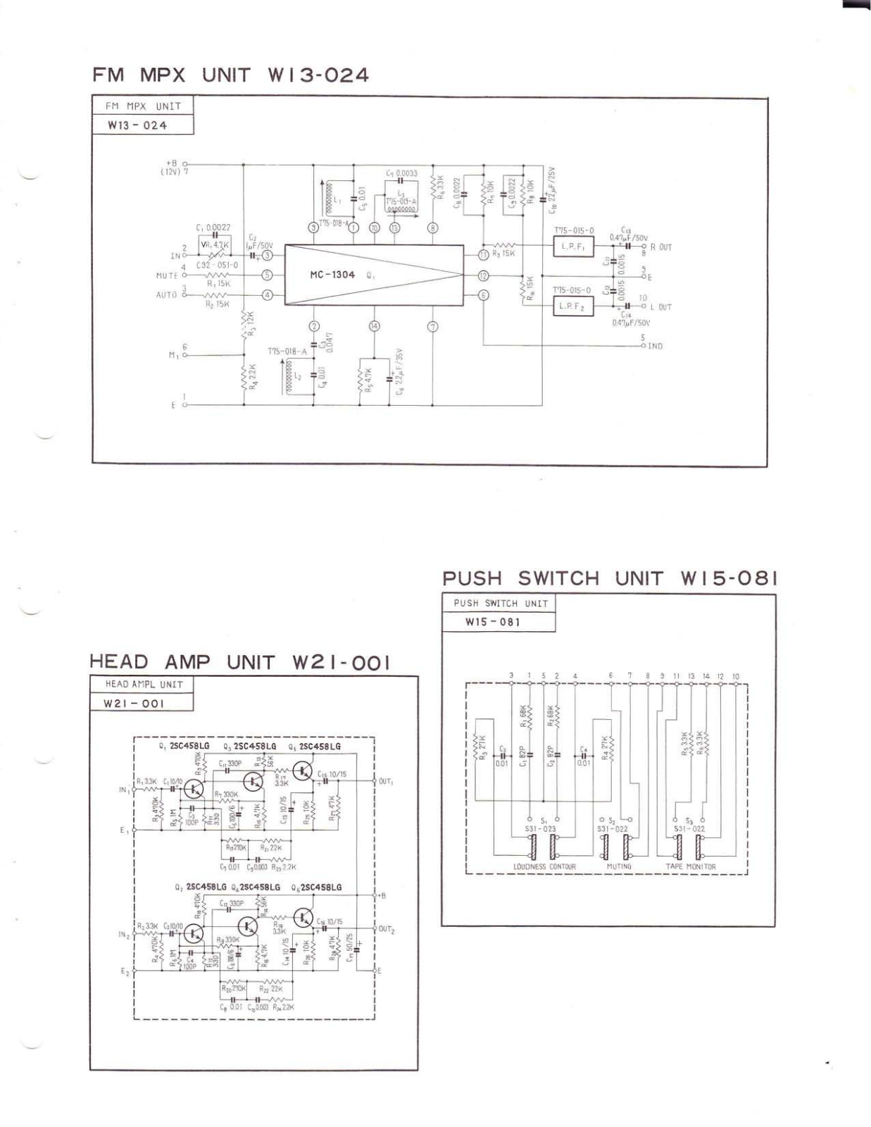 Pioneer W13-024, W21-001, W15-081 Schematic