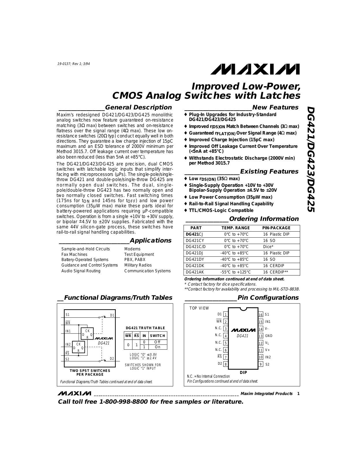 MAXIM DG421, DG423, DG425 User Manual