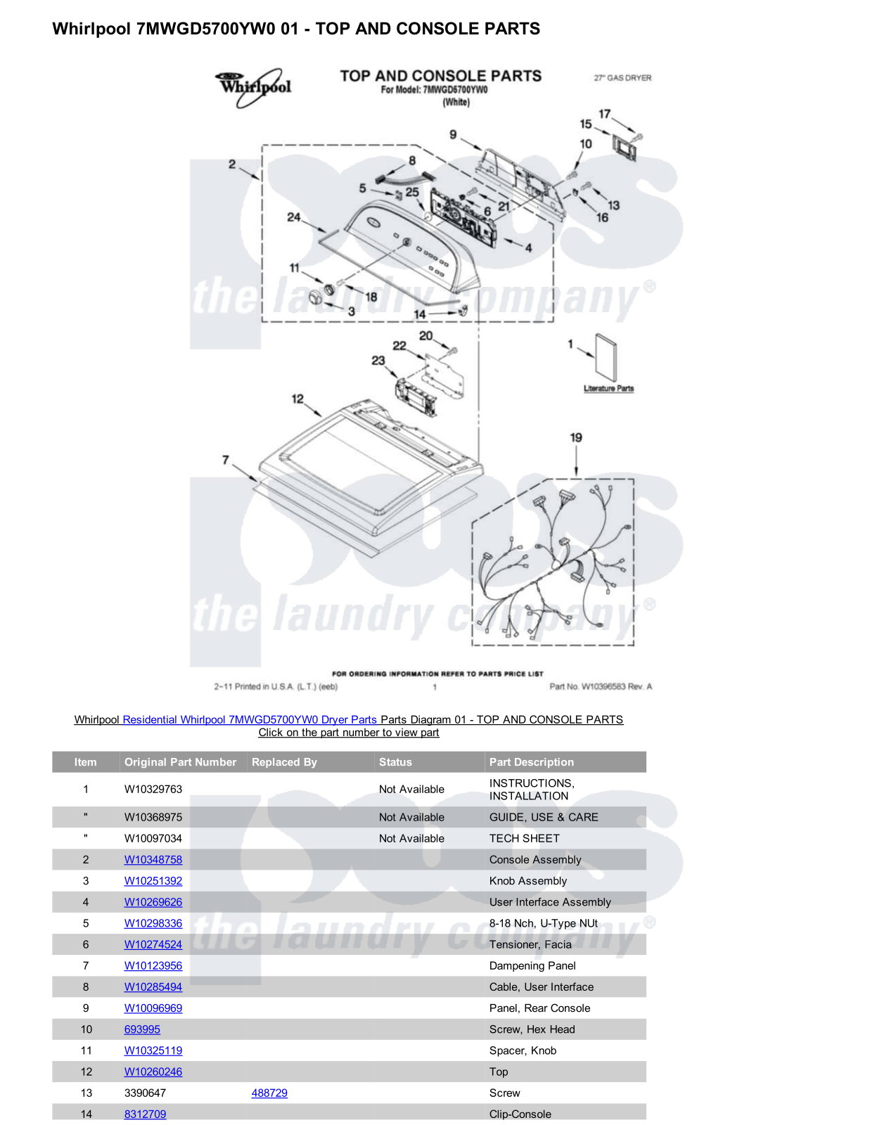 Whirlpool 7MWGD5700YW0 Parts Diagram