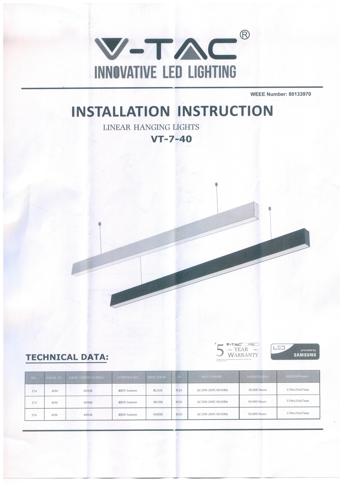 V-TAC VT-7-40 User Manual