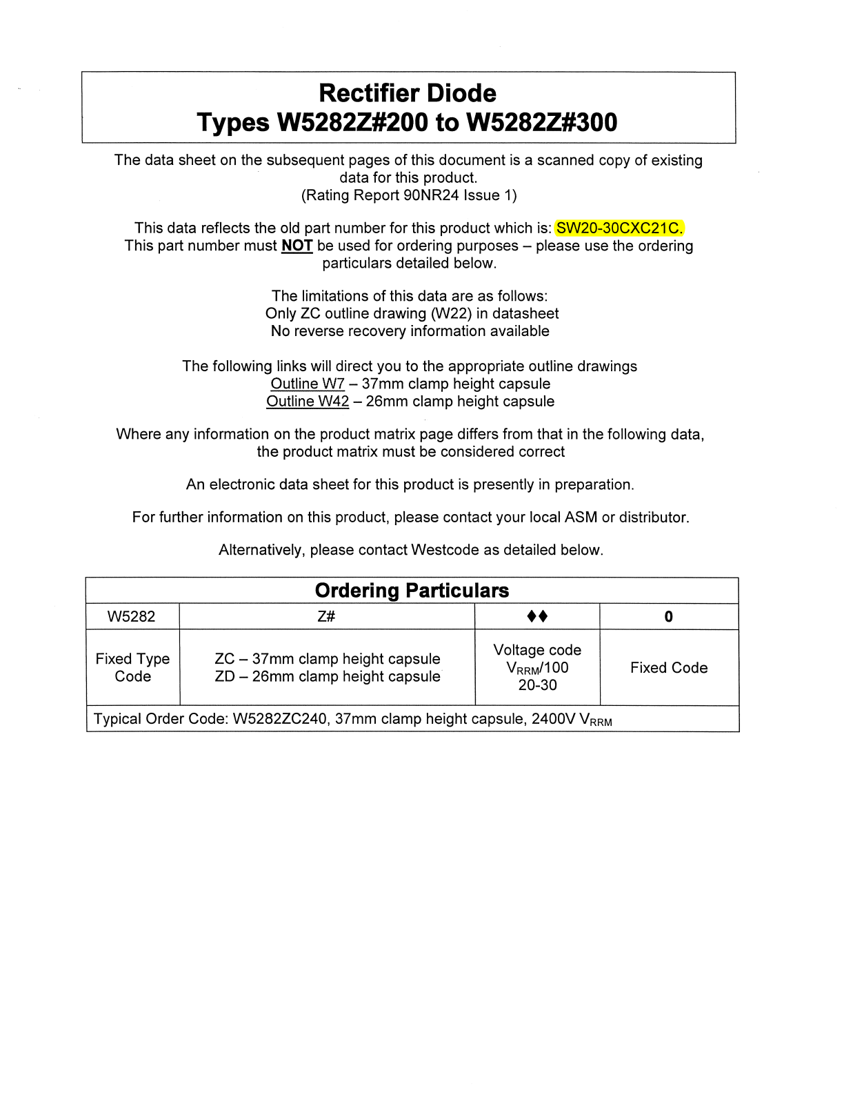 Datasheet W5282Z#200, W5282Z#300 Datasheet (Westcode Semiconductors) - ManualMachine.com