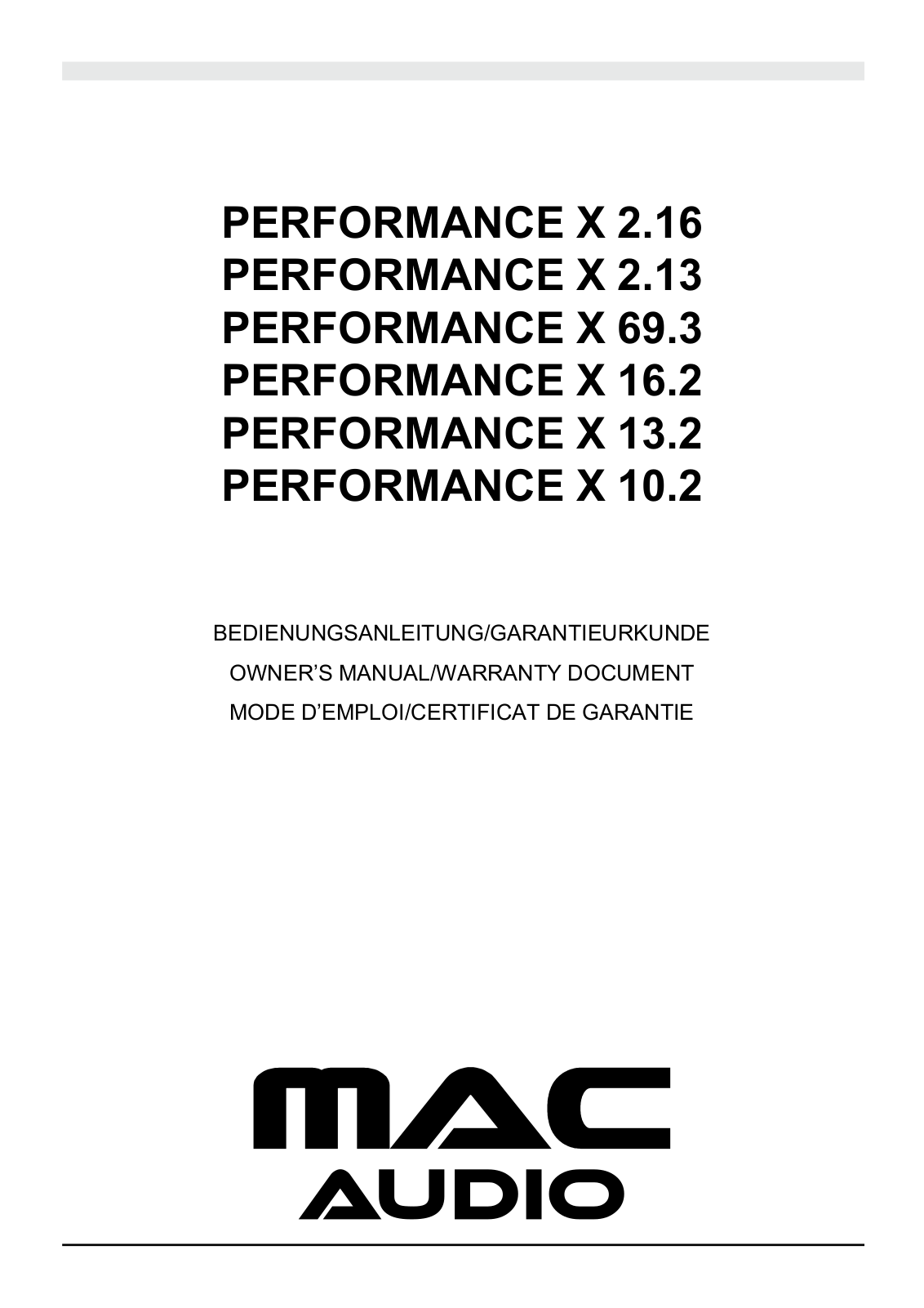 Mac Audio X 10.2, X 2.16, X 69.3, X 16.2, X 2.13 User Manual