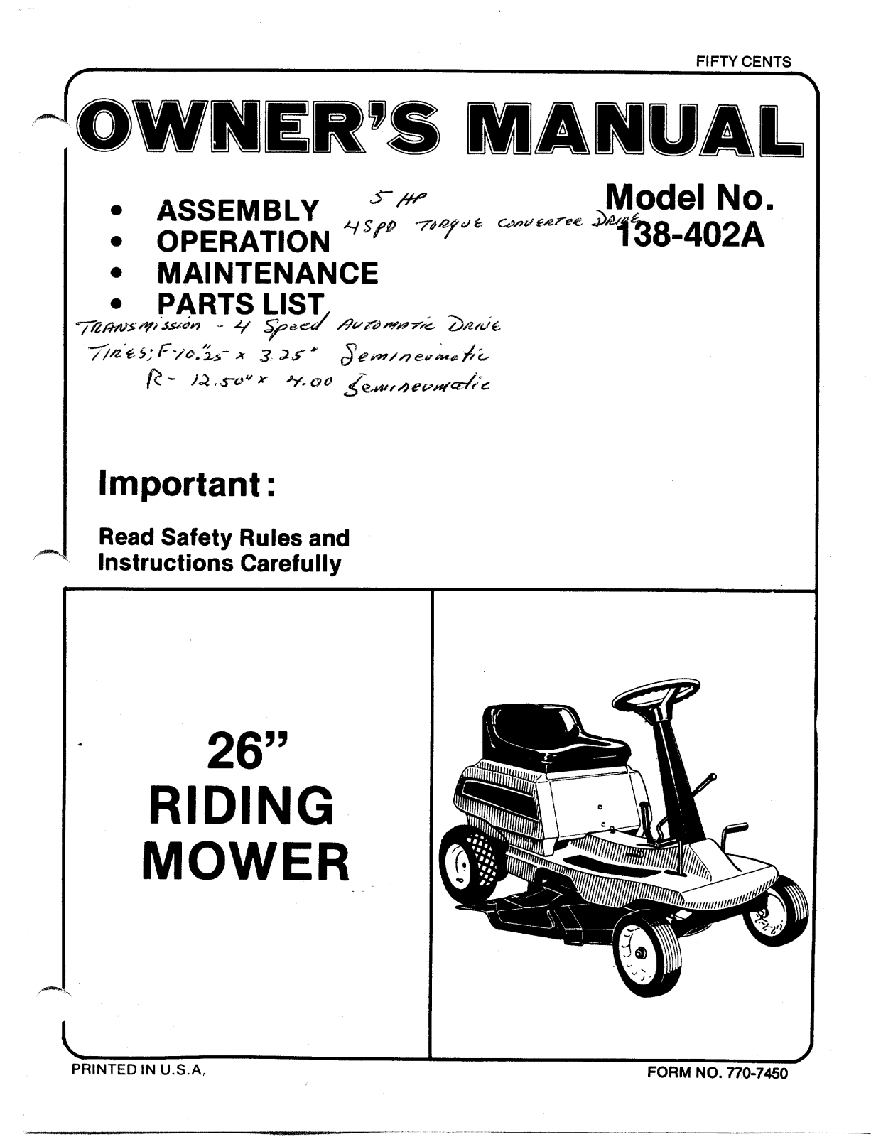 MTD 138-402A User Manual