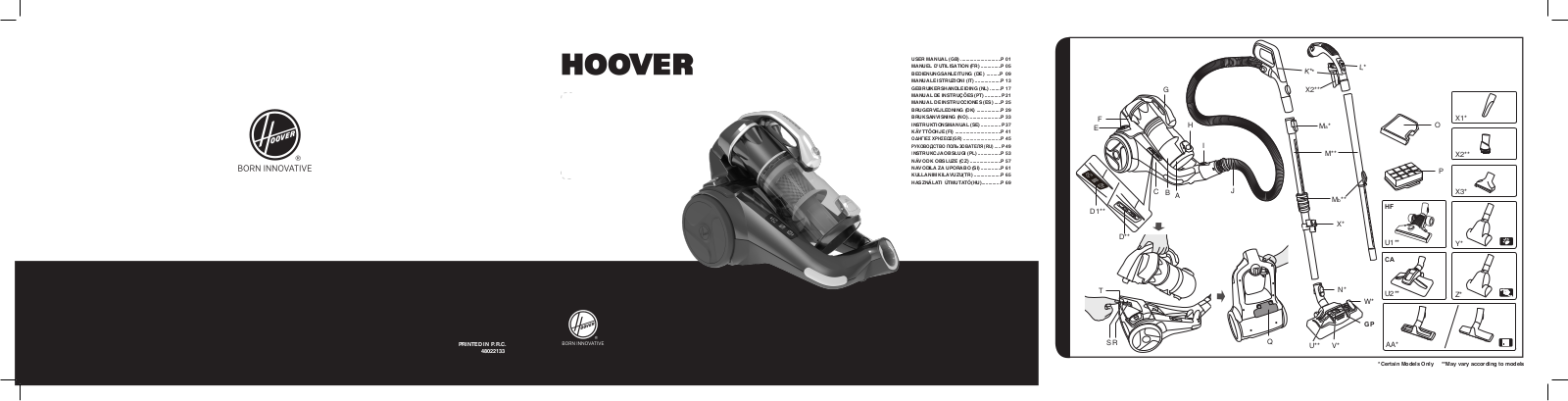 Hoover SL70011, PR60ALG Operating Instructions