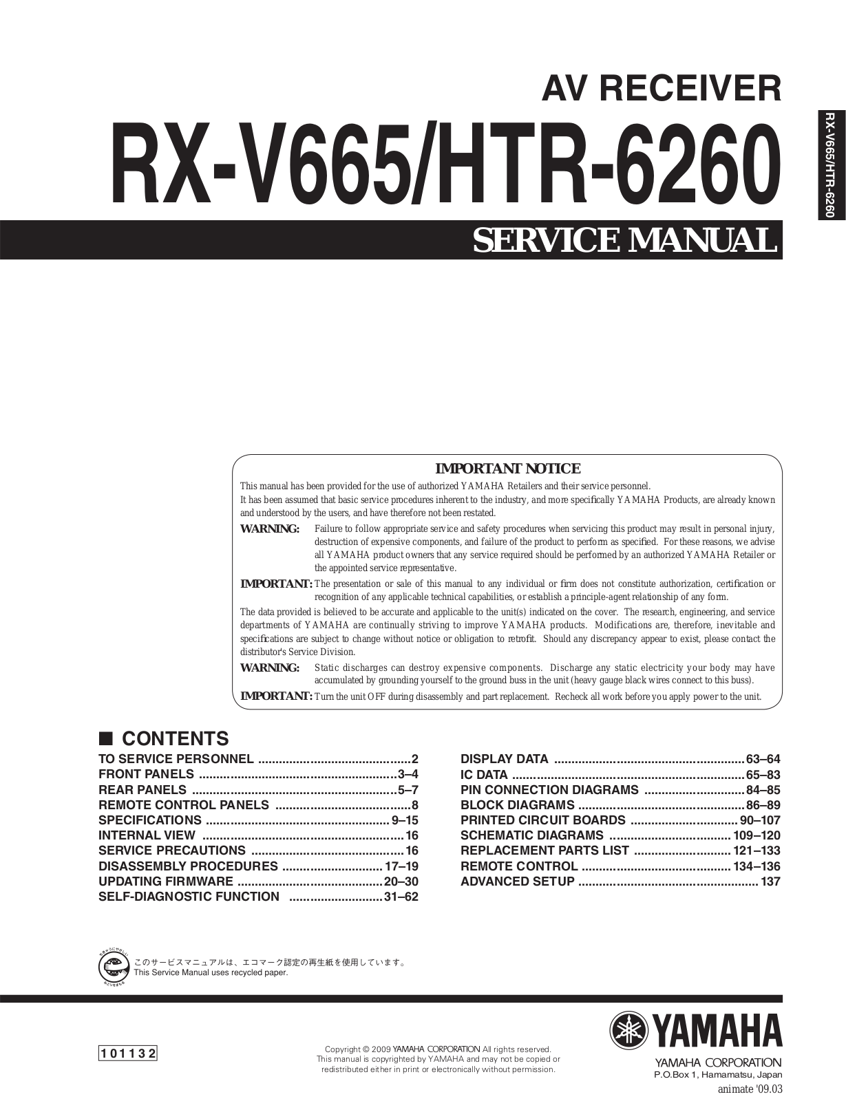 Yamaha HTR-6260, RXV-665 Service Manual