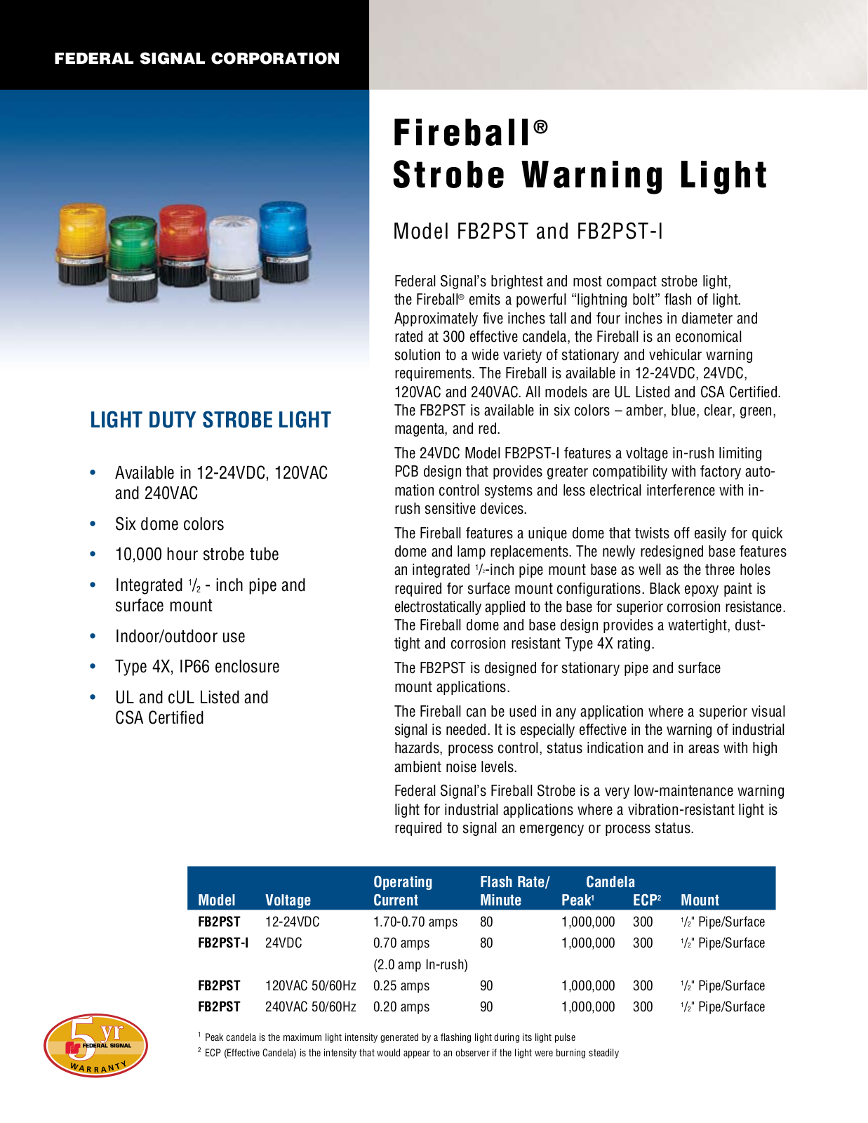 Federal Signal FB2PST, FB2PST-I Catalog Page