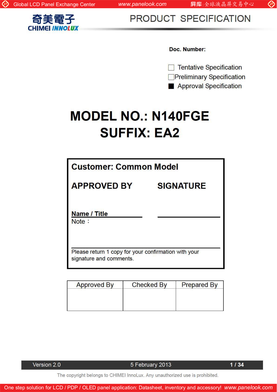 CHIMEI INNOLUX N140FGE-EA2 Specification