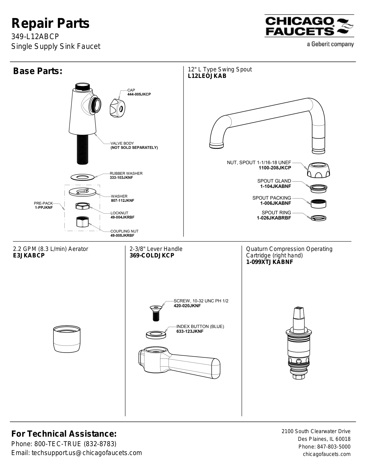 Chicago Faucet 349-L12ABCP Parts List