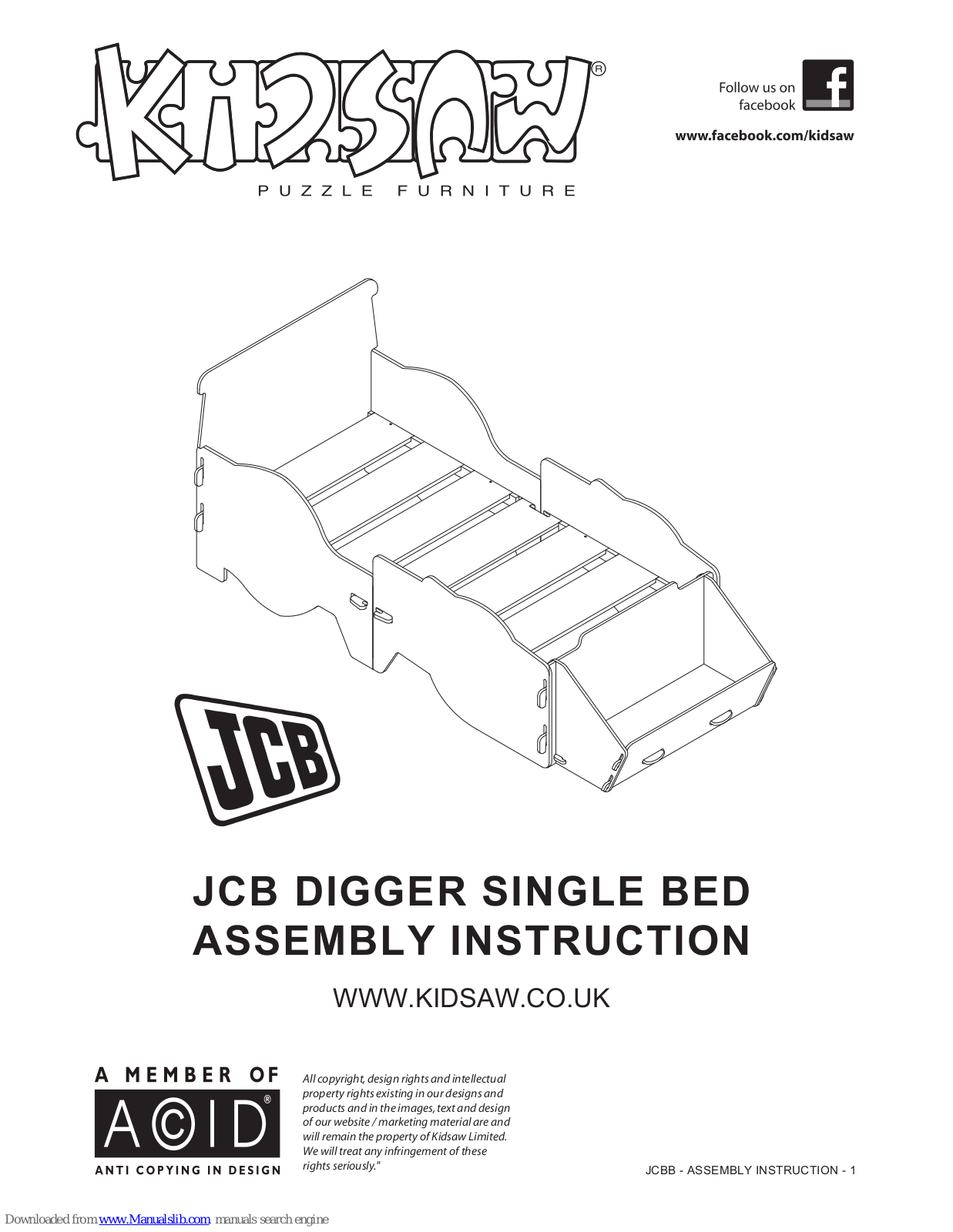 Kidsaw JCB Single Digger Bed Assembly Instruction Manual