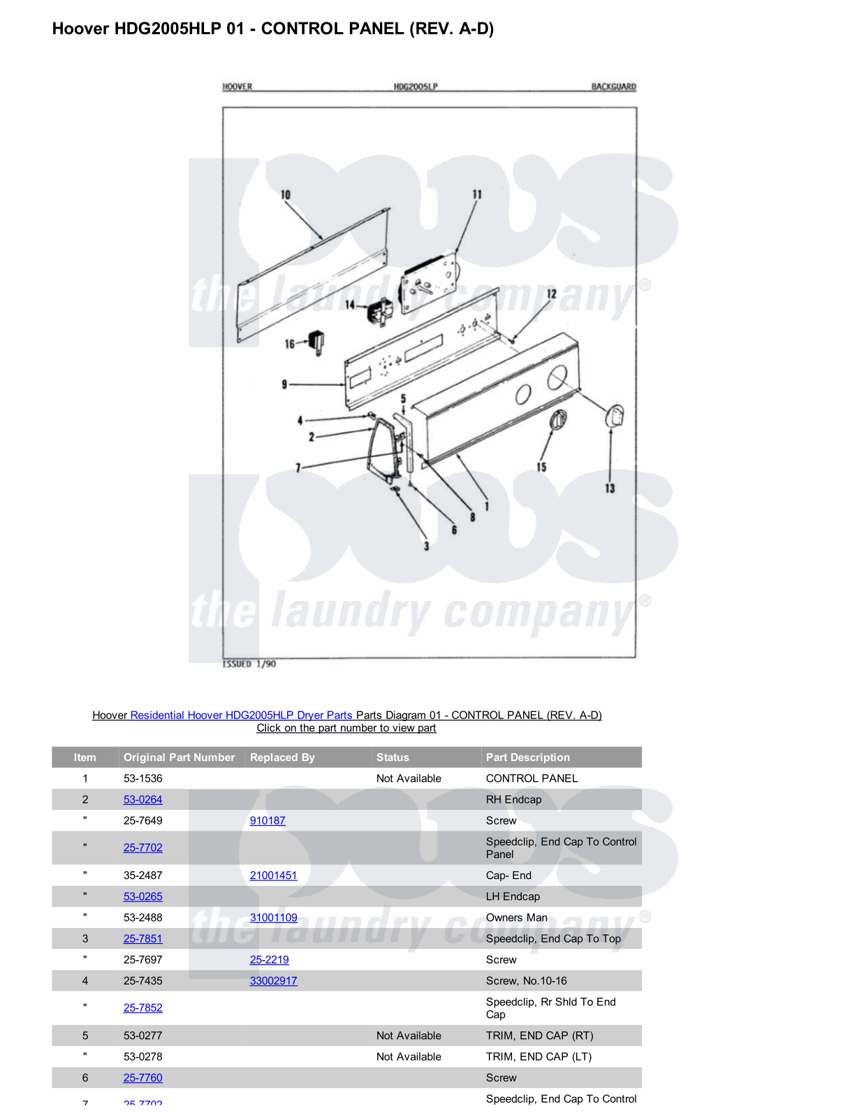 Hoover HDG2005HLP Parts Diagram