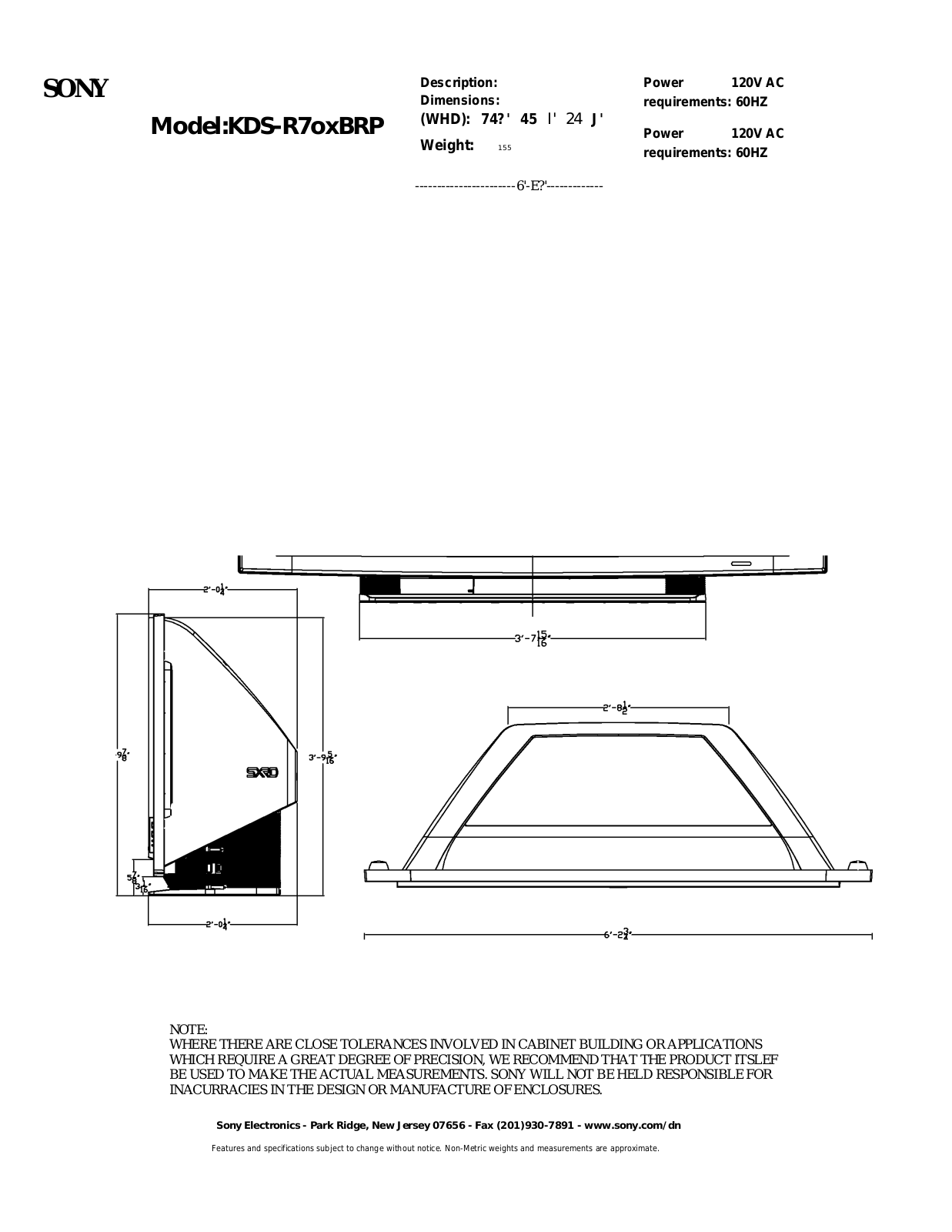 Sony KDS-R70XBR2 User Manual