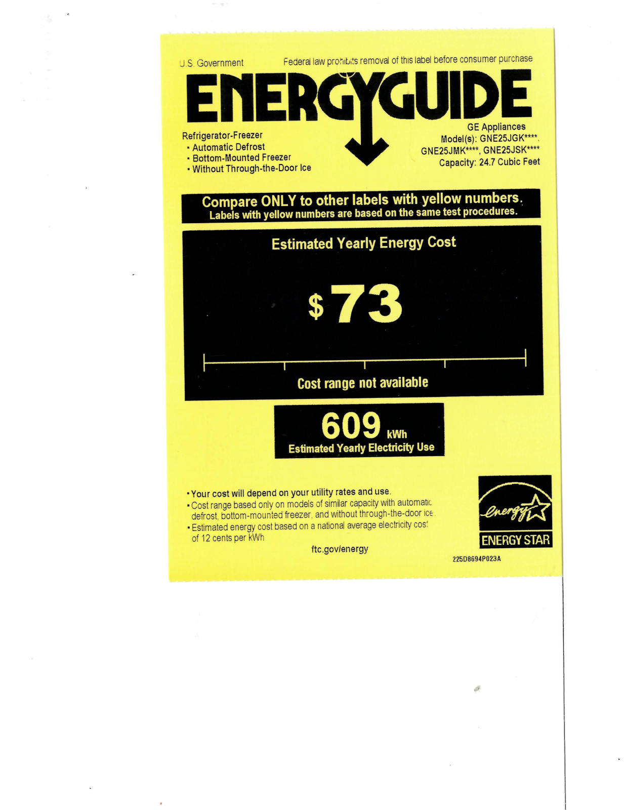 General Electric GNE25JSKSS Energy Guide