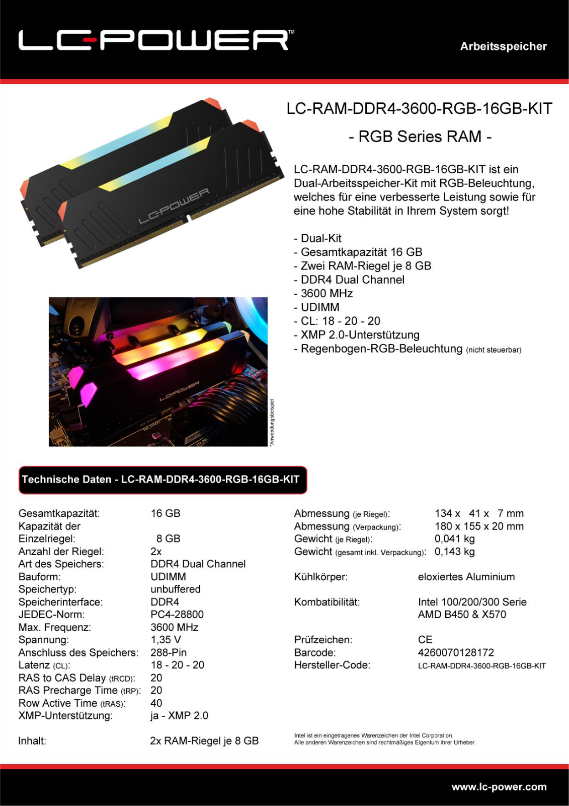 LC-Power LC-RAM-DDR4-3600-RGB-16GB-KIT User Manual