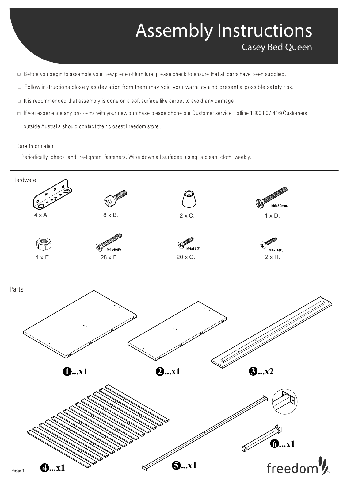 Freedom Casey Bed Queen Assembly Instruction