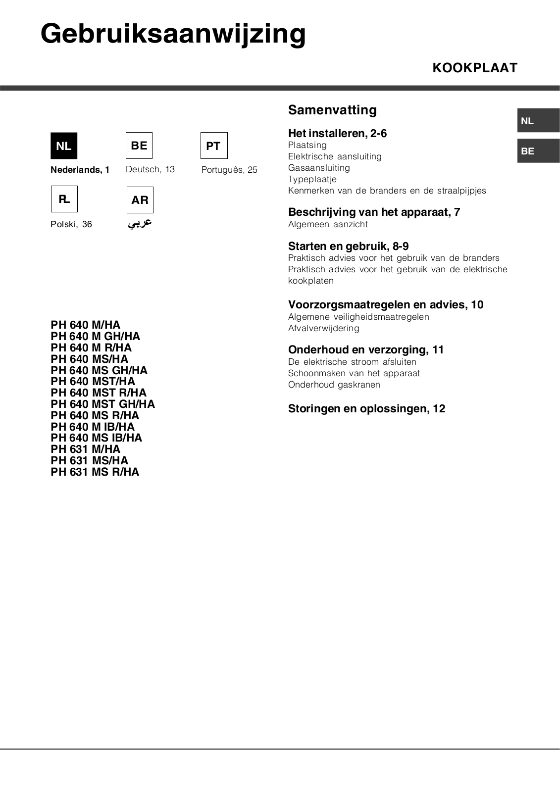 Hotpoint Ariston PH 631MS, PH 640MS, PH 640MST GH/HA, PH 640 MS GH/HA User Manual