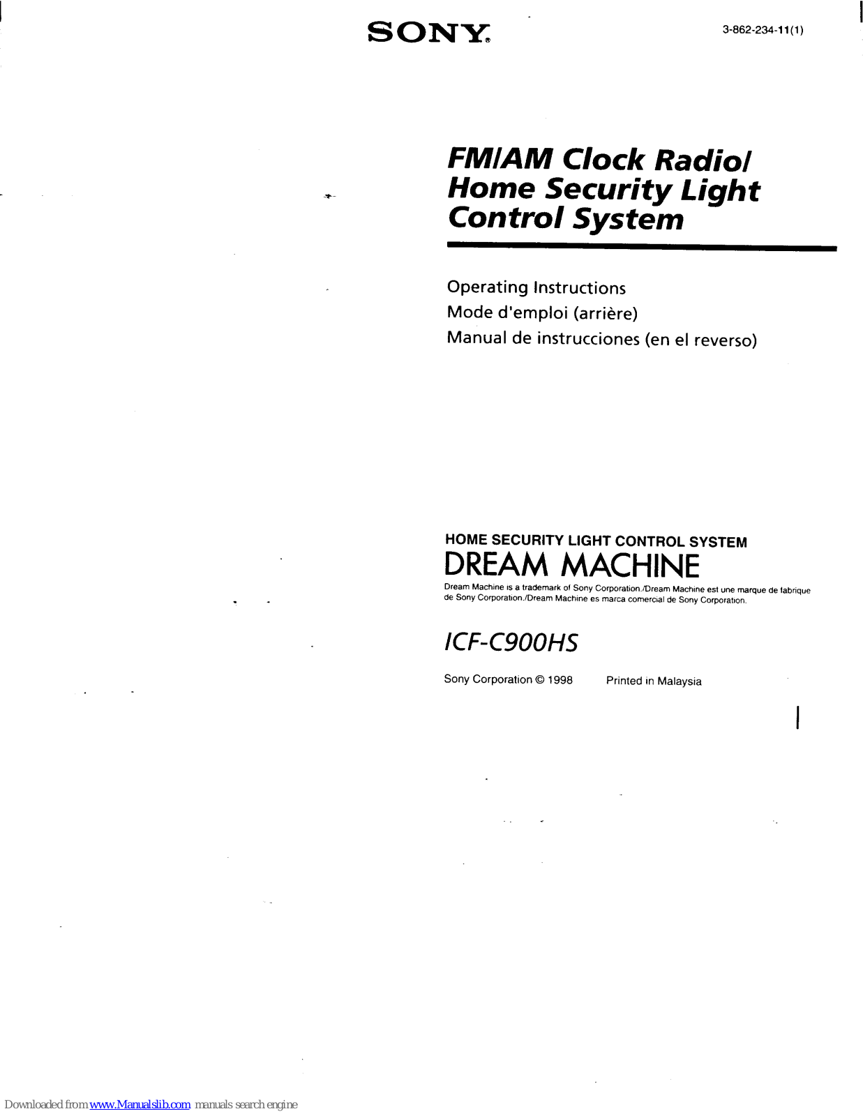 Sony Dream Machine ICF-C900HS Operating Instructions Manual