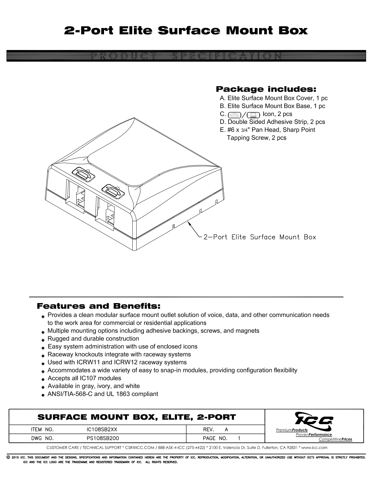 ICC IC108SB2IV, IC108SB2WH Specsheet