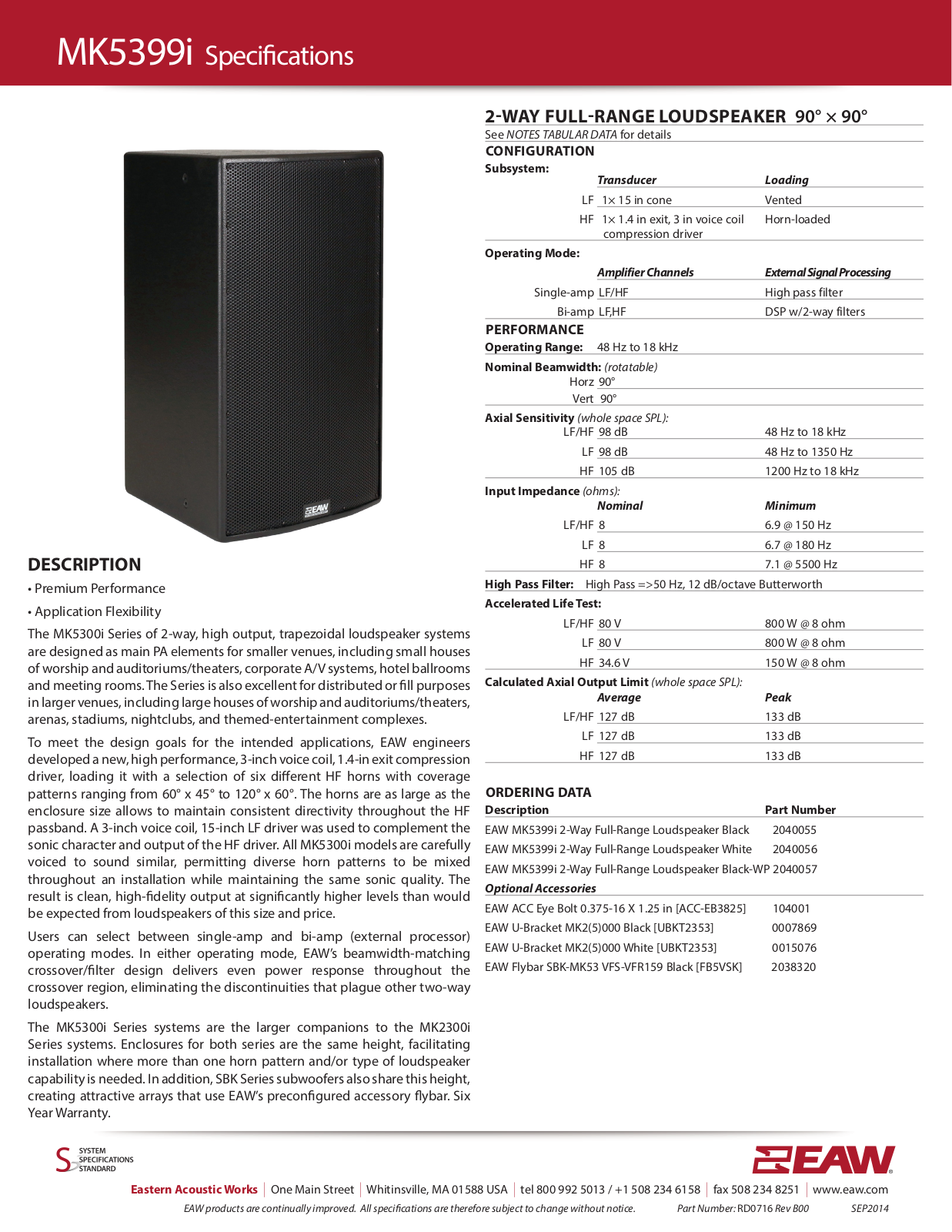 EAW MK5399I Specifications