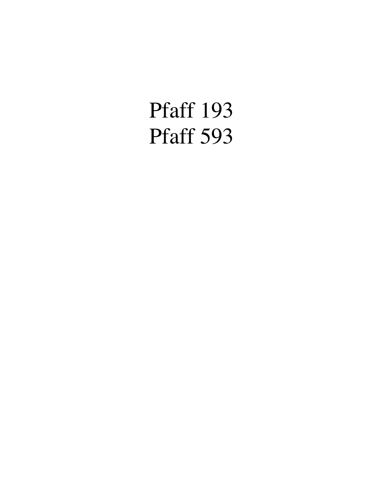 PFAFF 193, 543, 593 Parts List