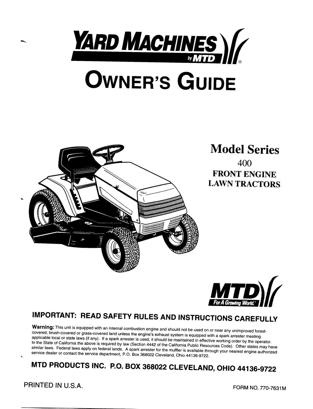 Yard Machines 400 User Manual