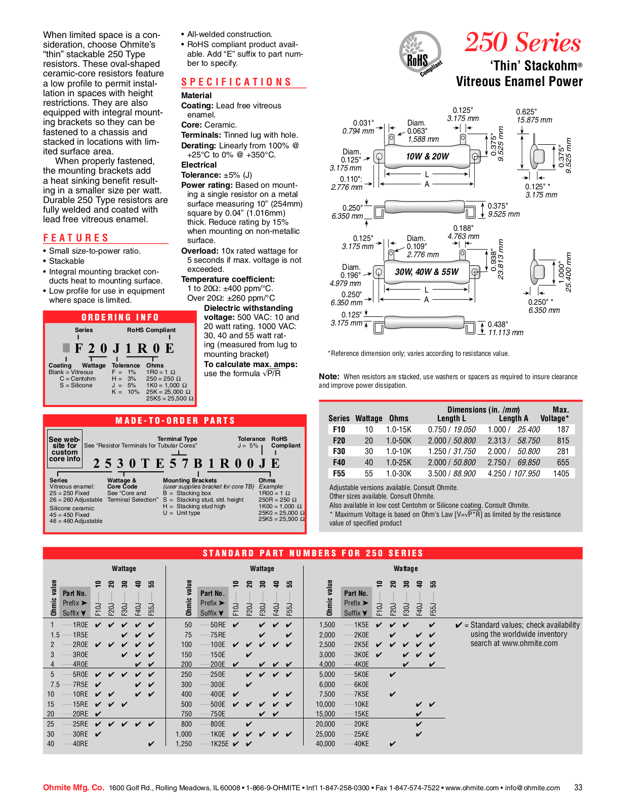 Ohmite 250 Series Catalog Page