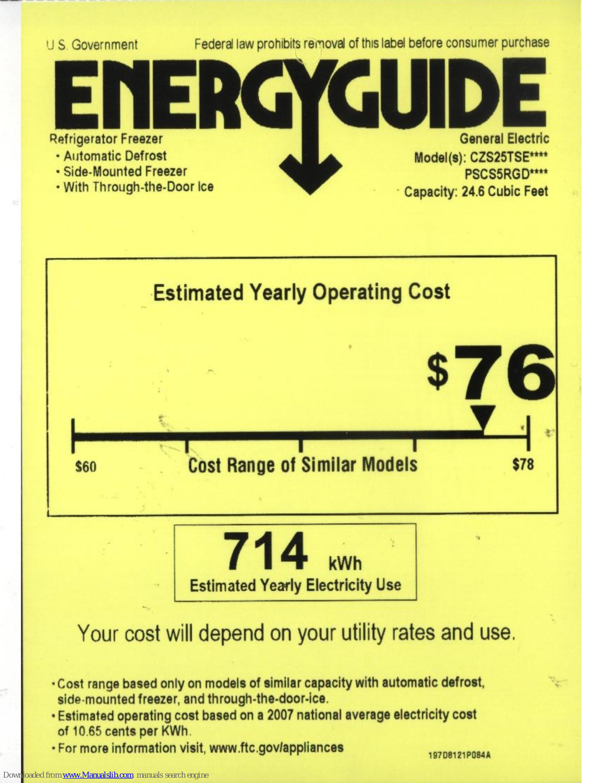 GE CZS25TSESS, CZS25TSE Series, PSCS5RGD Series Energy Manual