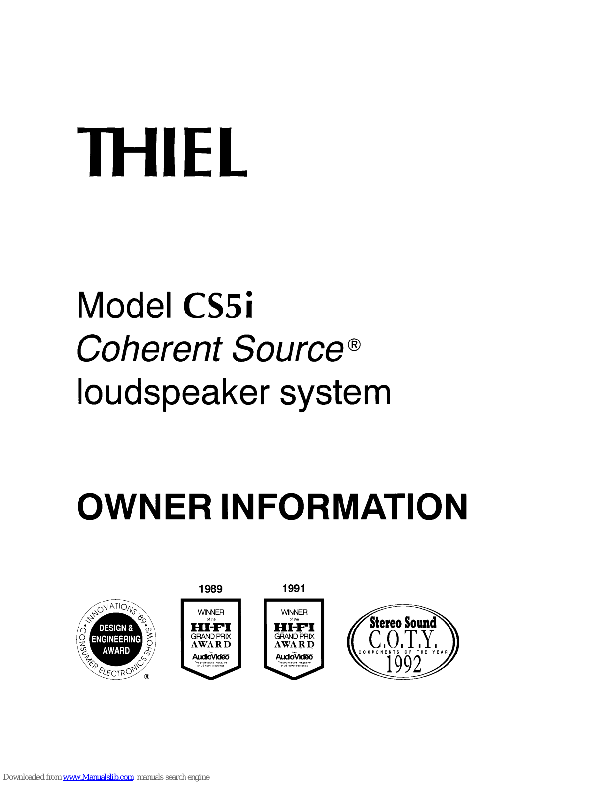 Thiel CS 5i, Coherent Source CS 5i User Manual - ManualMachine.com