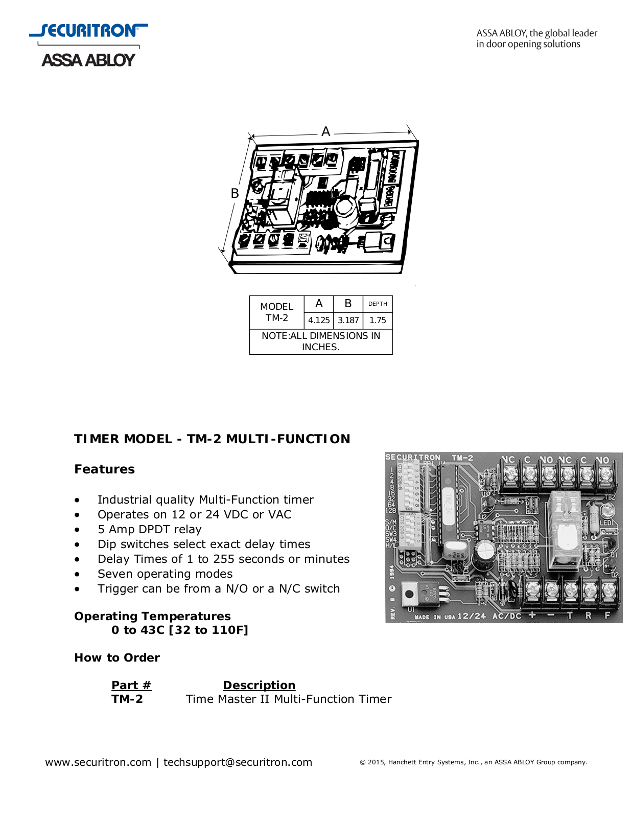 Securitron TM-2 Specsheet - ManualMachine.com