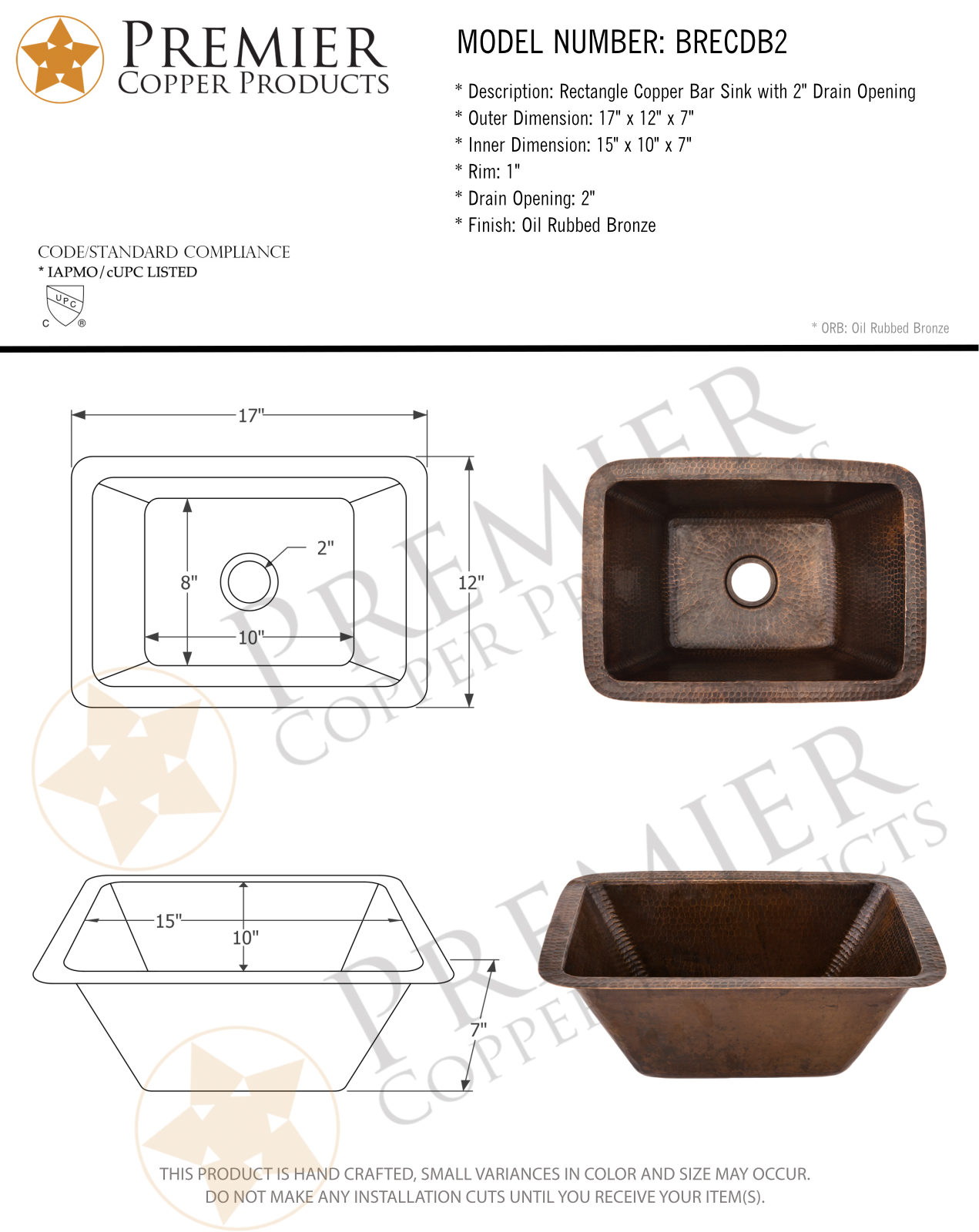 Premier Copper Products IER1912 Specifications - ManualMachine.com