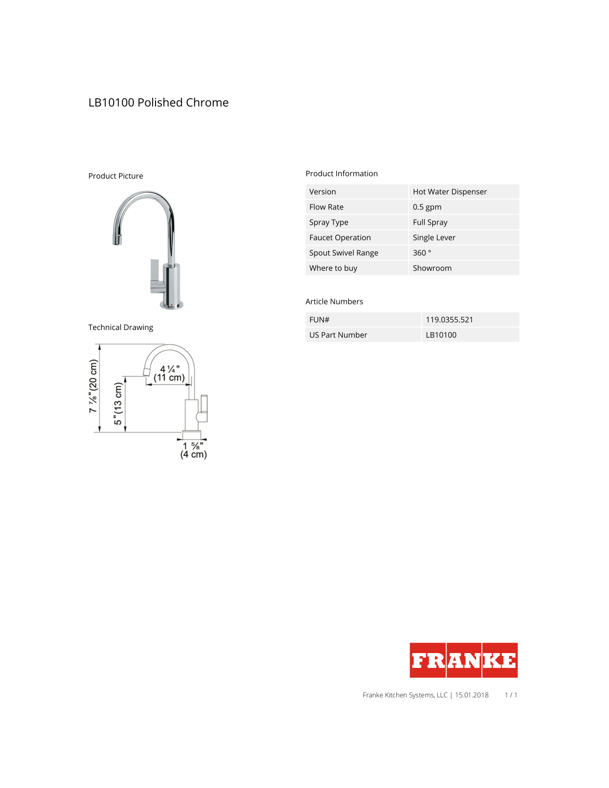 Franke LB10100 Specs