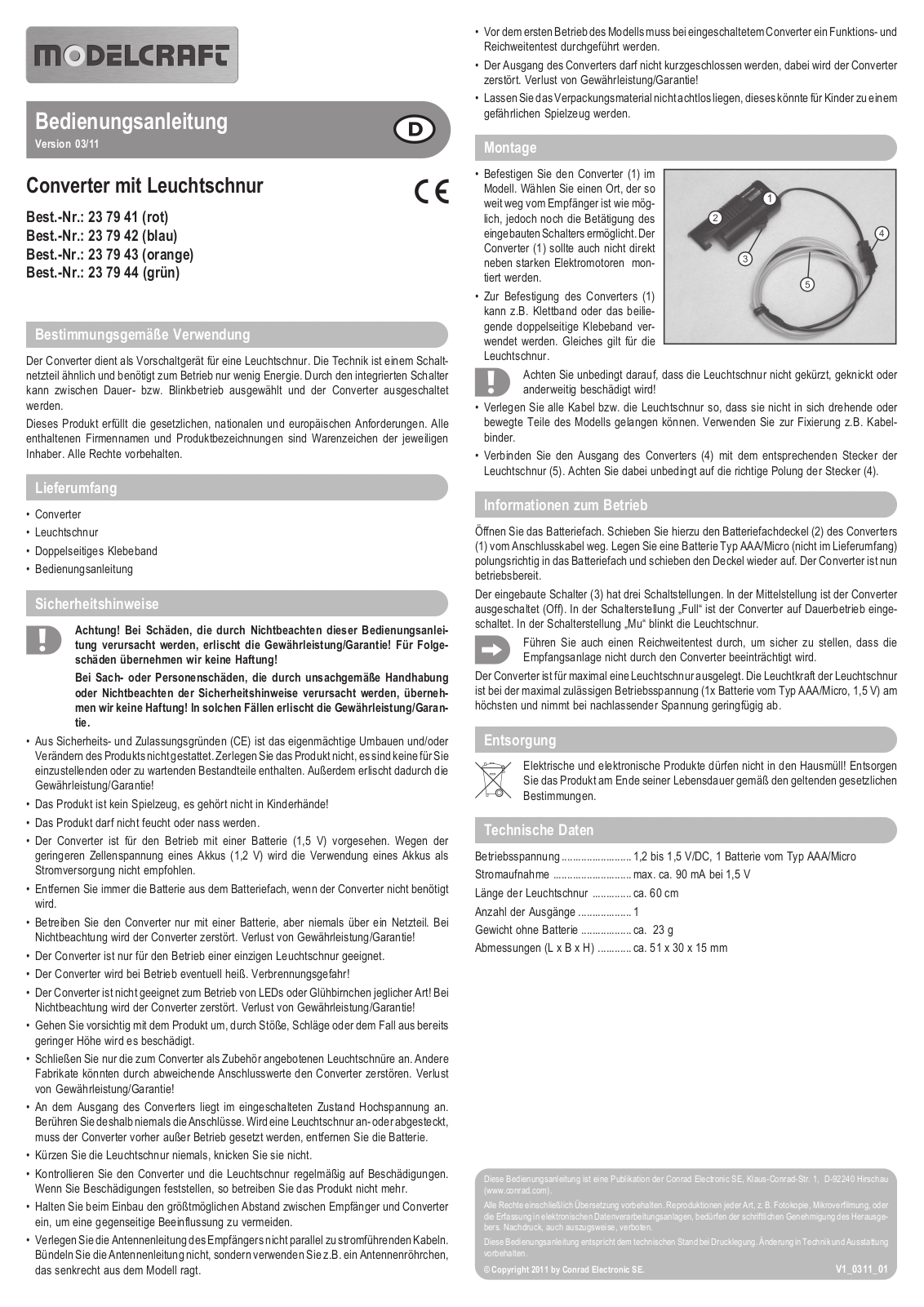 Modelcraft 23 79 41, 23 79 42, 23 79 43, 23 79 44 Operating instructions