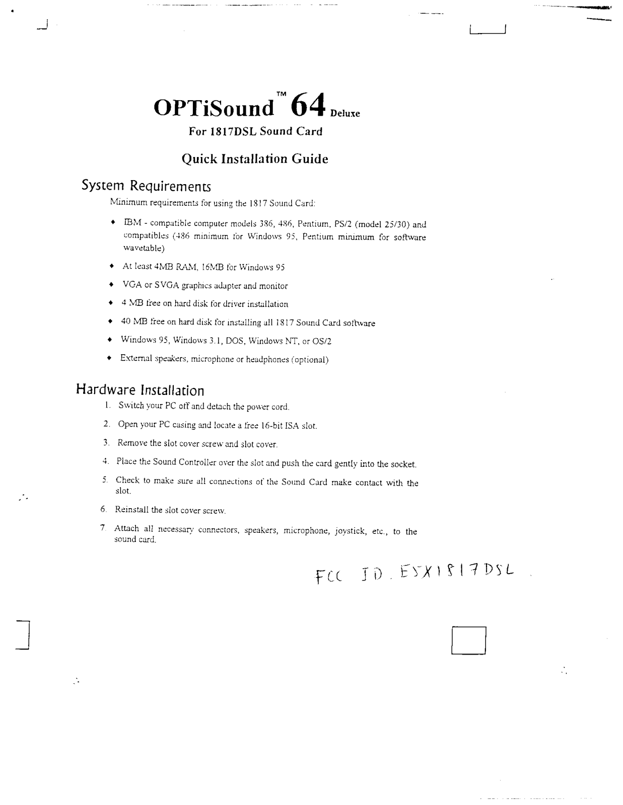 Behavior Tech Computer 1817DSL User Manual