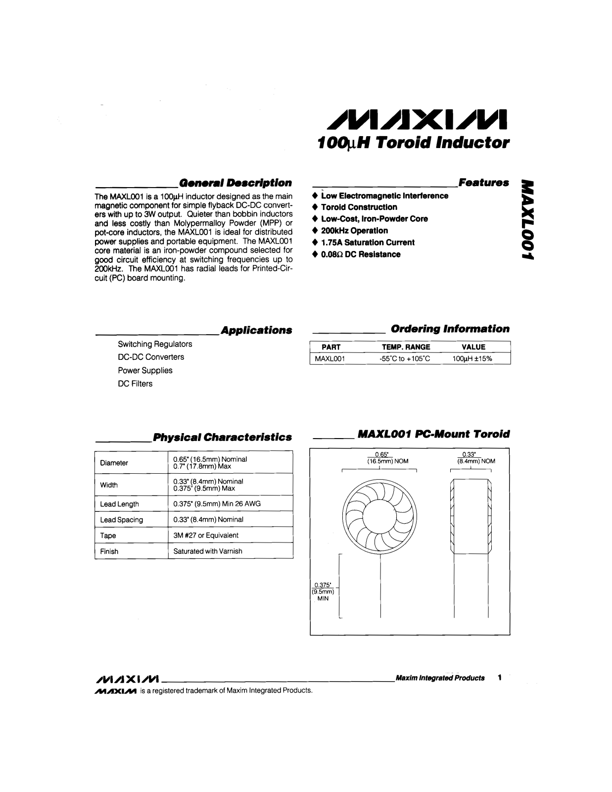 Maxim MAXL001 Datasheet