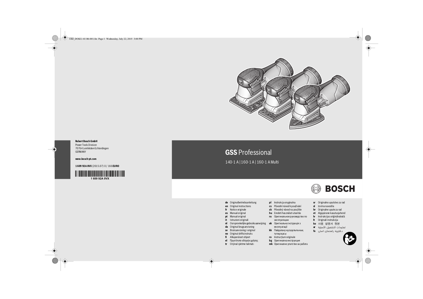 Bosch GSS Professional 140-1 A, GSS Professional 160-1 A Multi, GSS Professional 160-1 A Original Instructions Manual