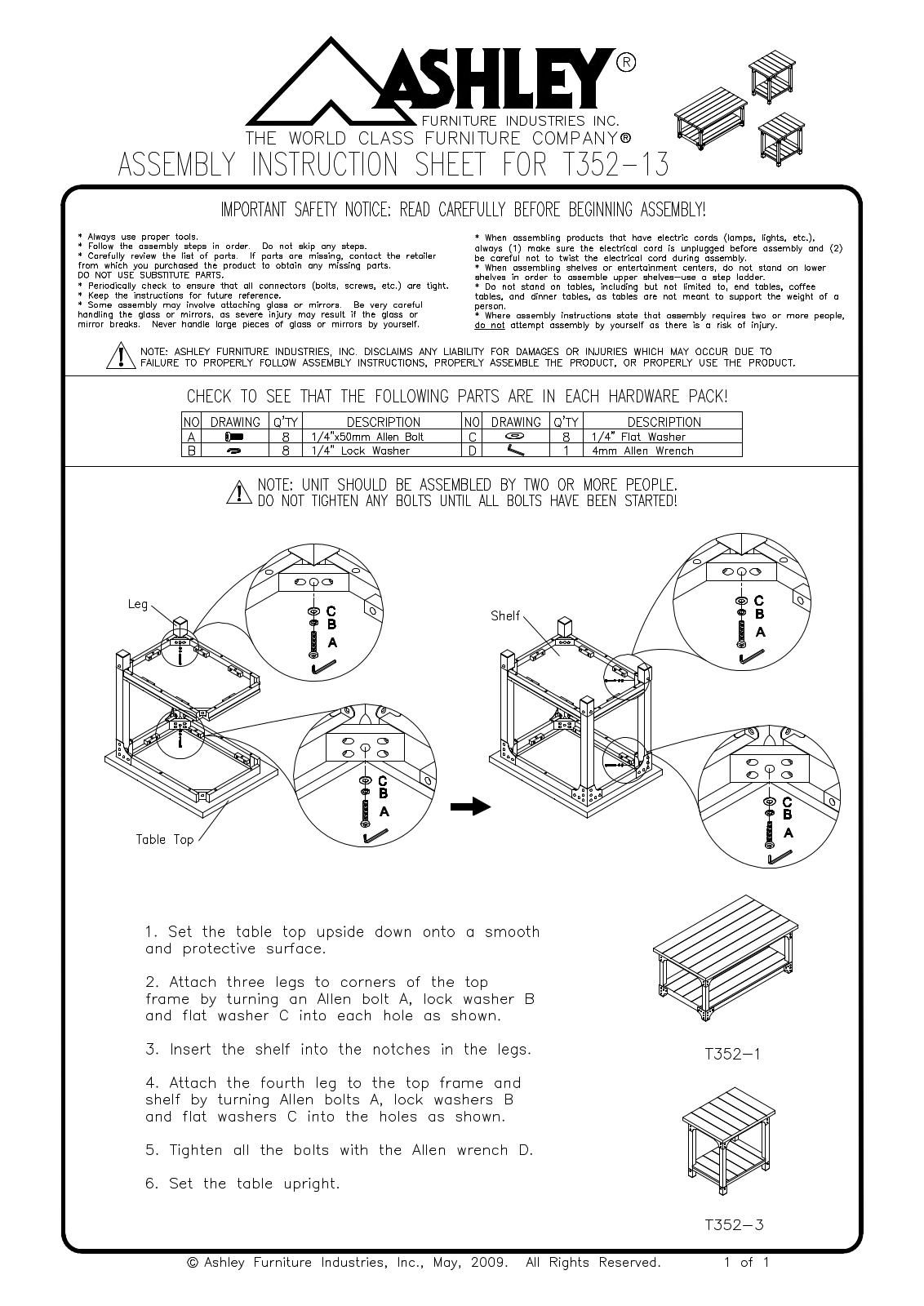 Ashley T35213 Assembly Guide