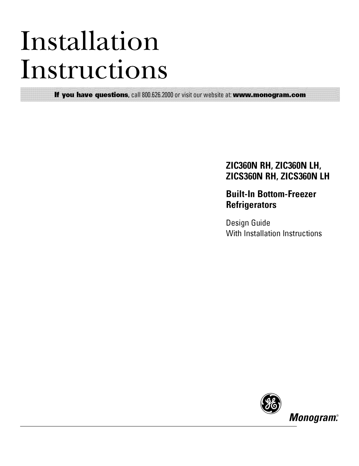 GE ZIC360NMALH, ZIC360NMARH, ZIC360NMBLH, ZIC360NMBRH, ZIC360NRALH Installation Guide - ManualMachine.com