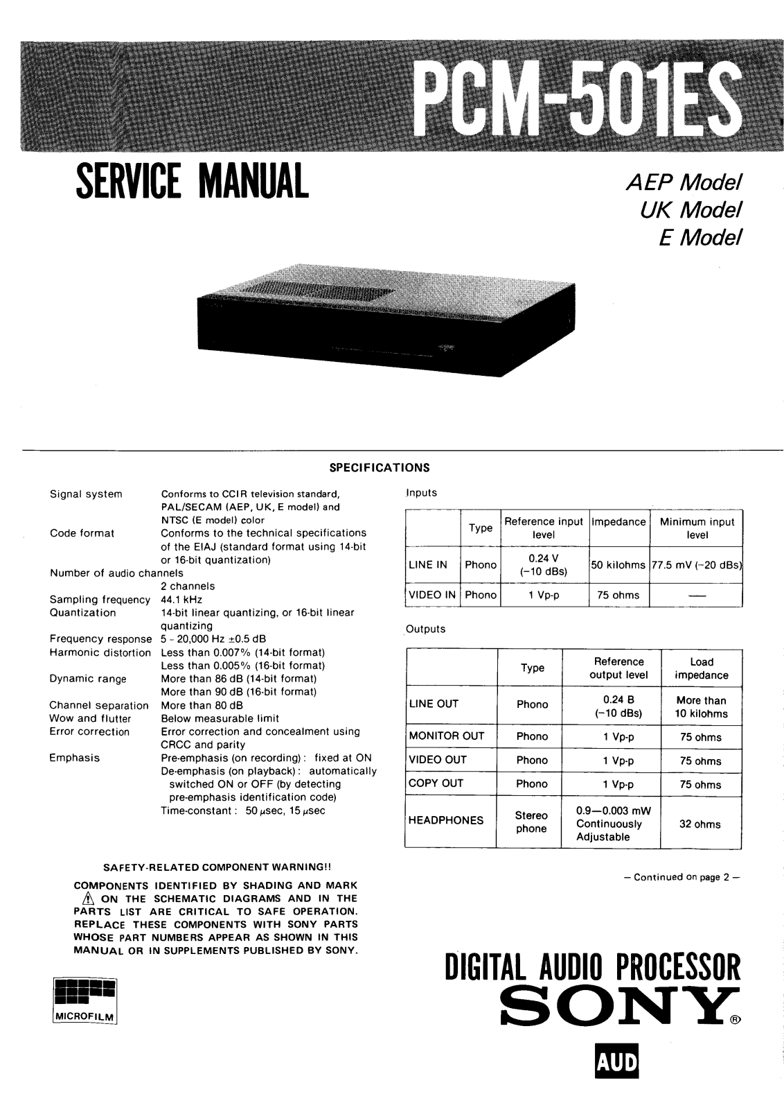 Sony PCM-501-ES Service manual