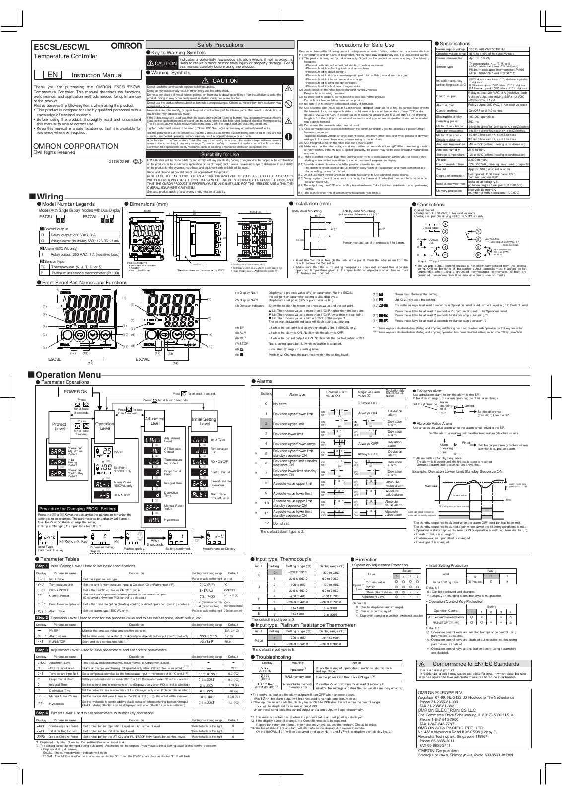 Omron E5CSL, E5CWL Instruction Manual