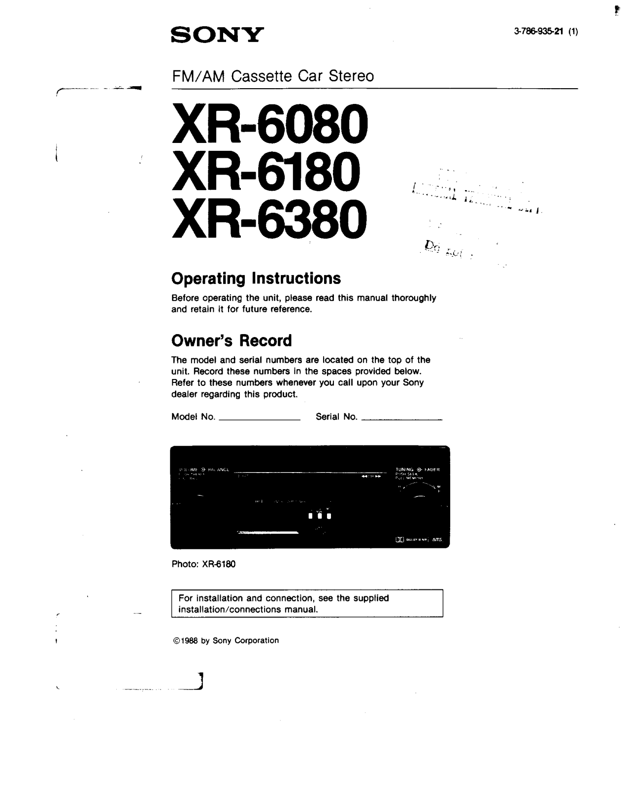 Sony XR-6080 User Manual