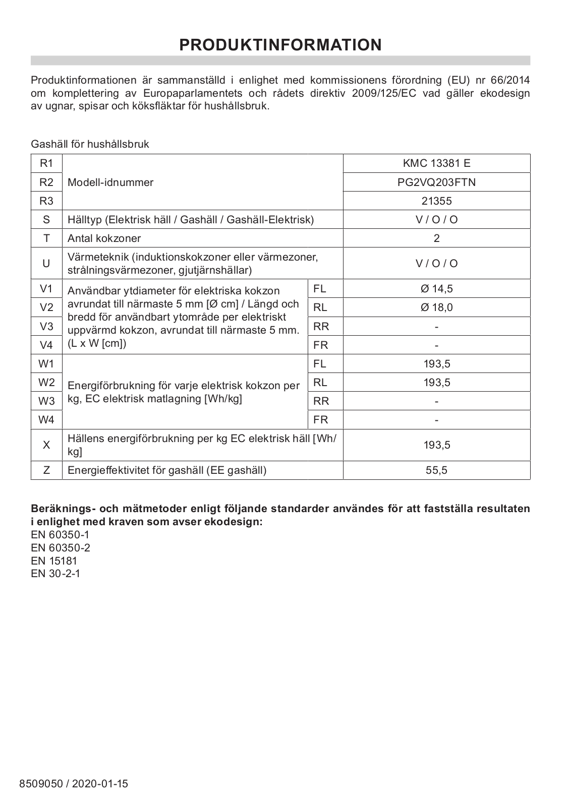 Amica KMC 13381 E Technical data