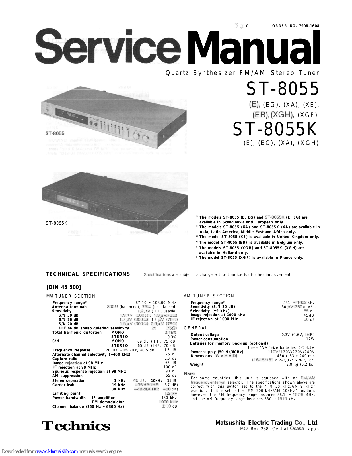 Technics ST-8055 XA, ST-8055 EG, ST-8055 XE, ST-8055 XGF, ST-8055K Service Manual