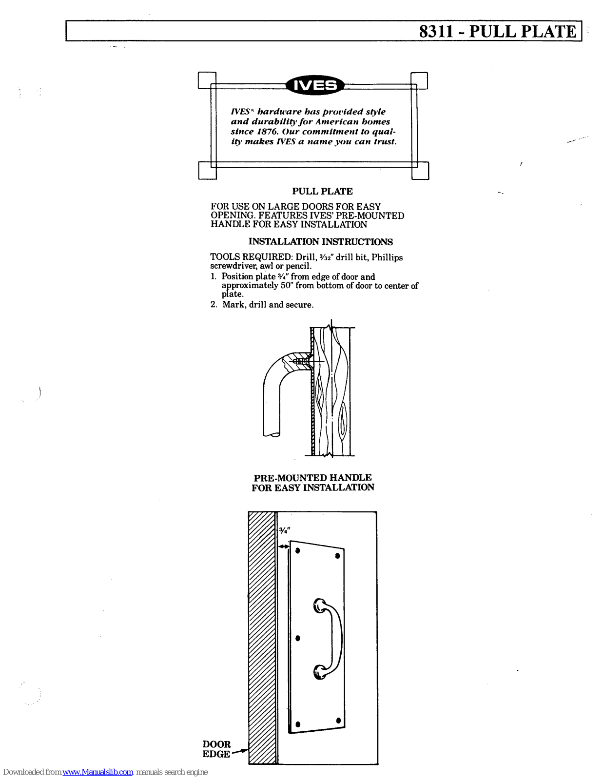 Ives Pull Plate 8311, 8311 Installation Instructions Manual